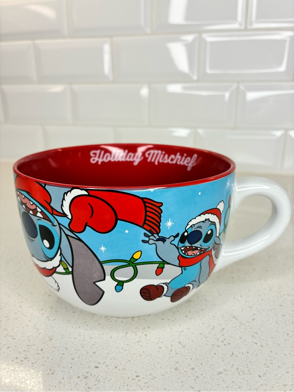Disney Lilo & Stitch Christmas 29 oz. Ceramic Soup Bowl Mug Cup
